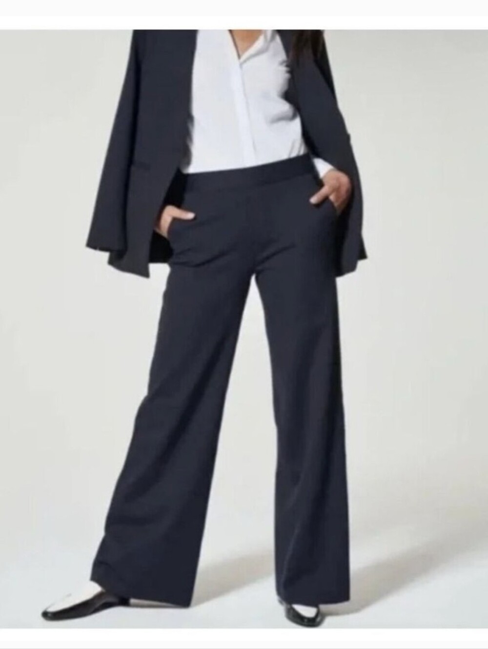 SPANX Navy Wide Leg Trousers with High Waist